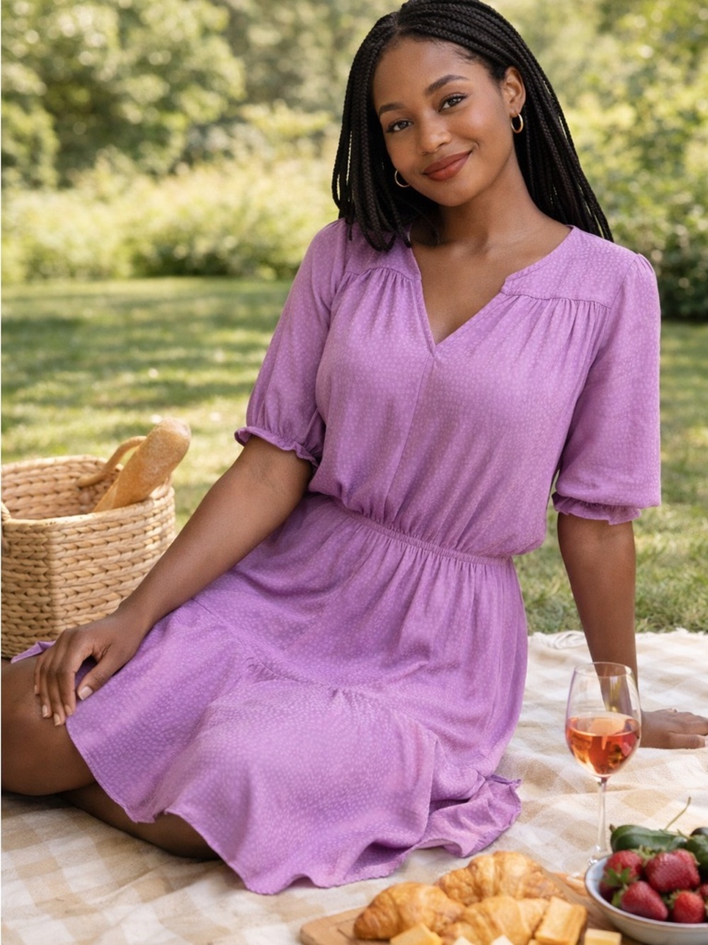 Simply Vera Wang Dress Med Purple Pink Boho Peasant Style W/ Tapered Waist